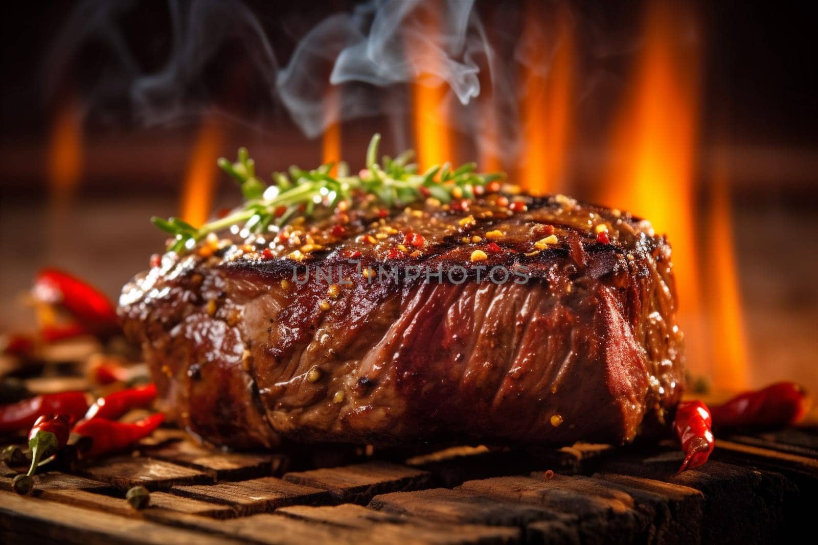 grill steak dark raw beef background fried roast red food meat. Generative AI. by SHOTPRIME