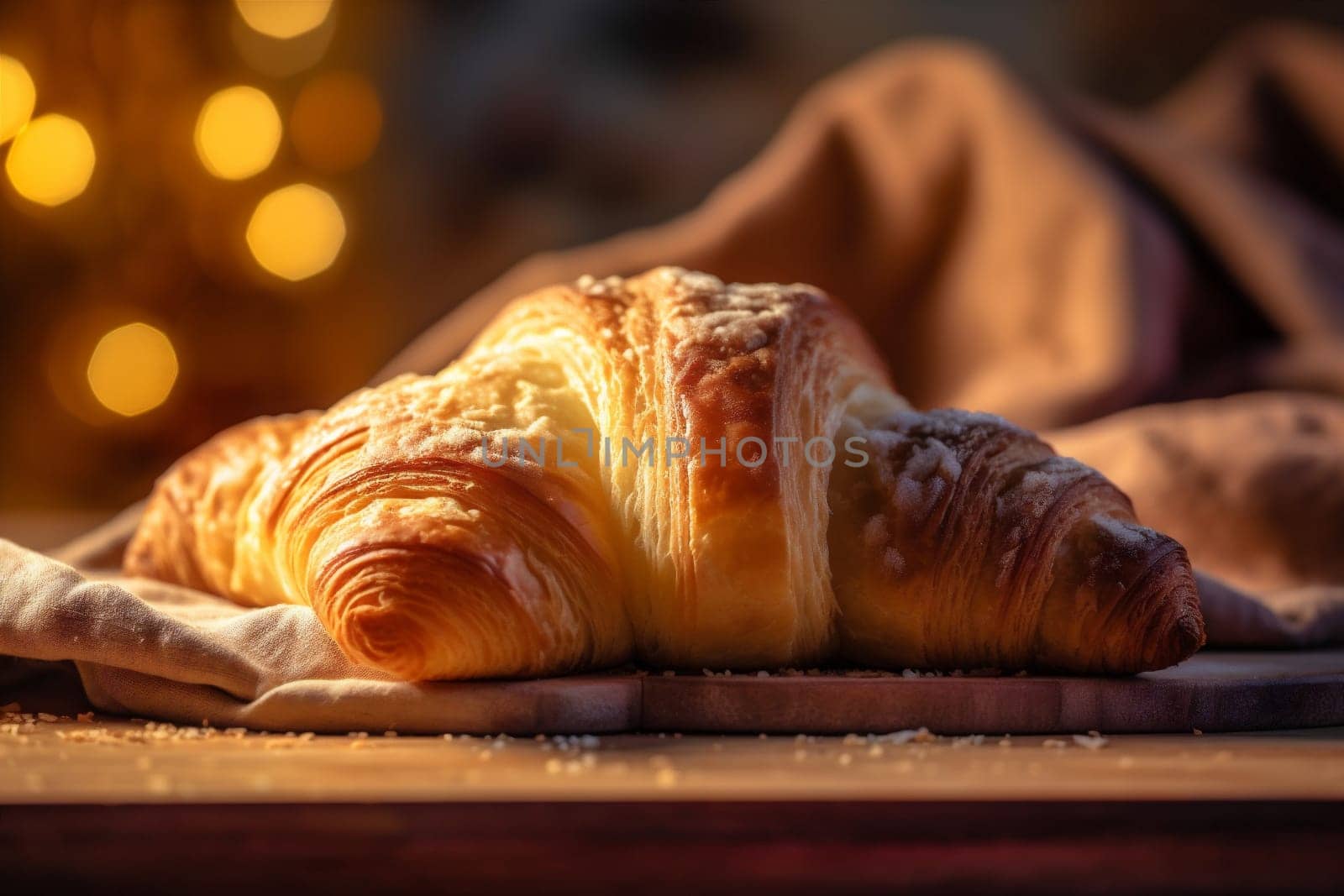 drink table dessert cup bokeh background morning breakfast bakery food croissant background. Generative AI. by SHOTPRIME