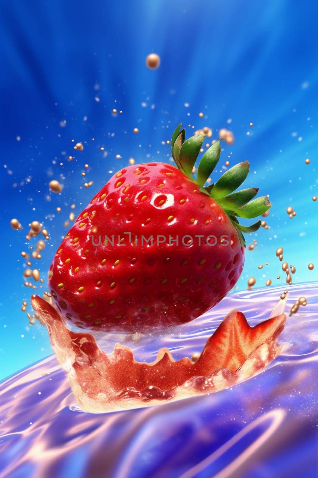 food blue water strawberry background red fresh freshness splash fruit healthy. Generative AI. by SHOTPRIME