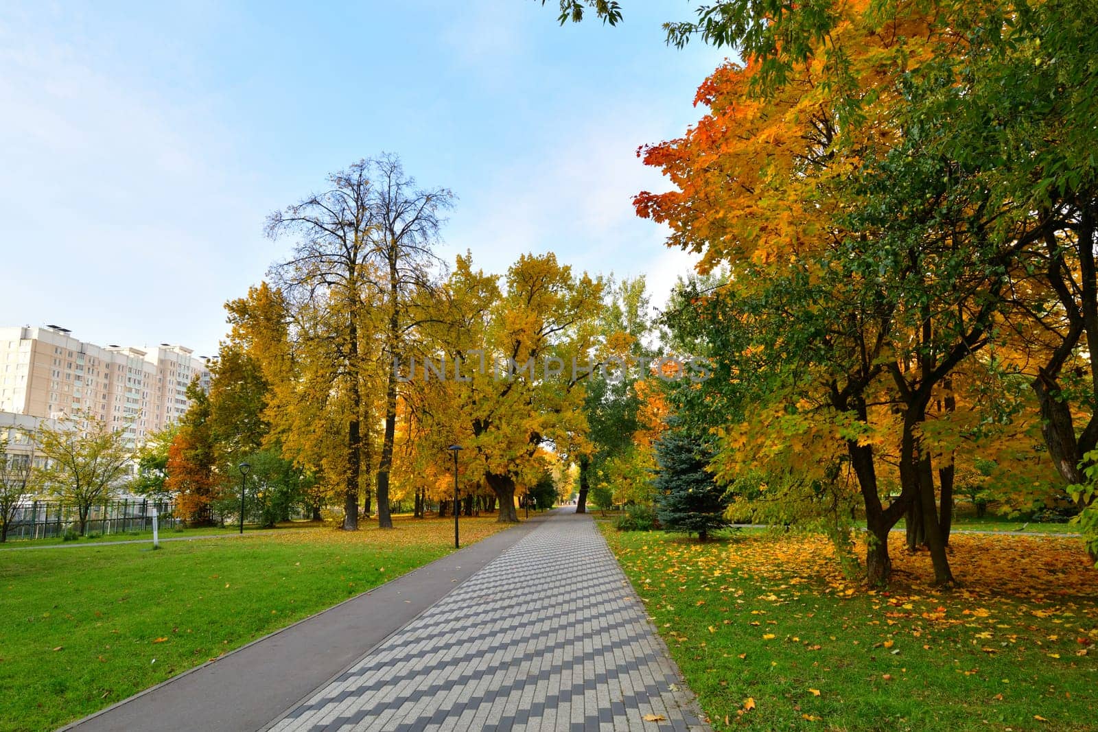 Moscow, Russia - October 2. 2021. autumn in a boulevard in Zelenograd