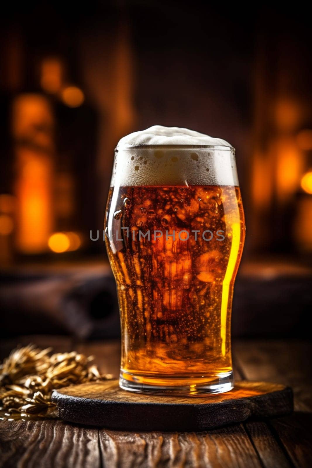 foam drink pub alcohol beer pint glass beverage gold lager. Generative AI. by SHOTPRIME
