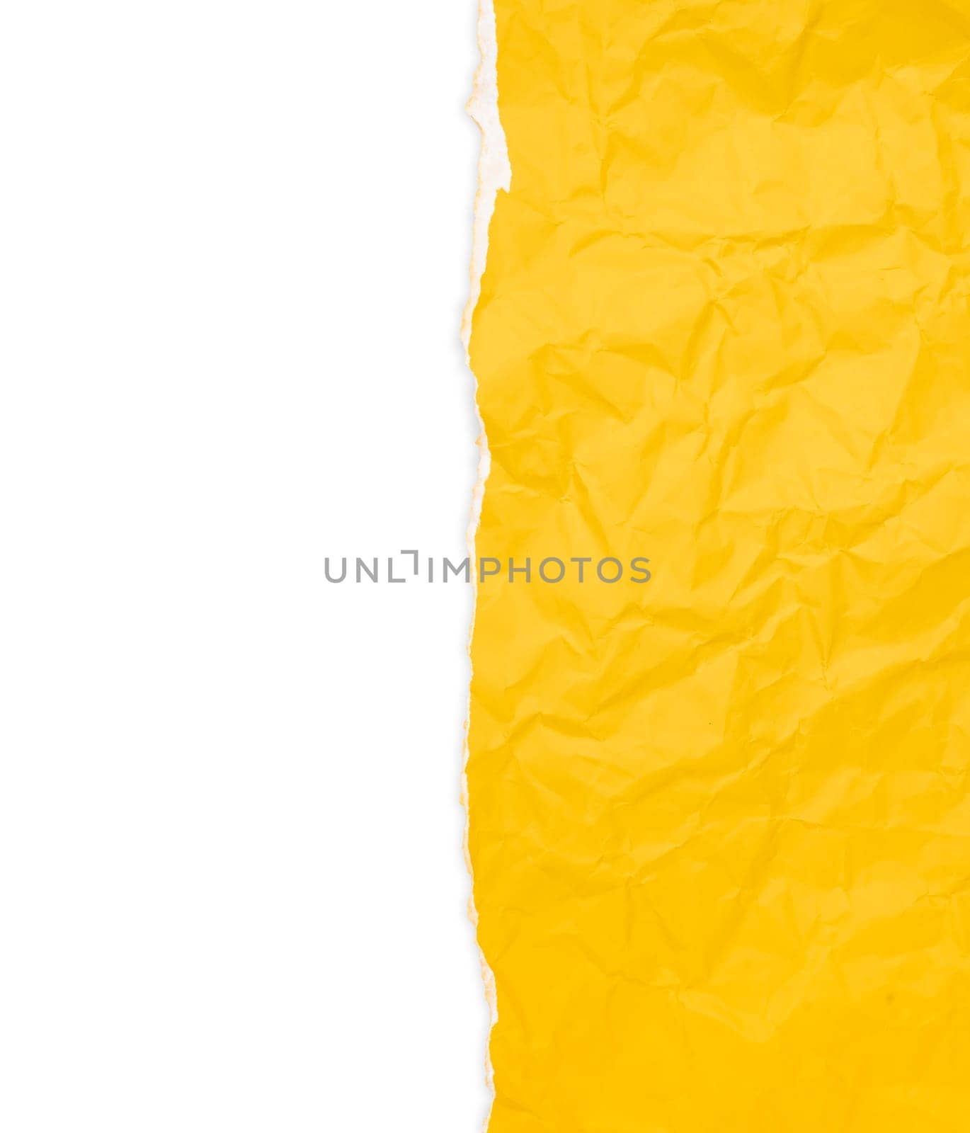 The Vertical Background of torn yellow paper on white background. Save clipping path. by Gamjai