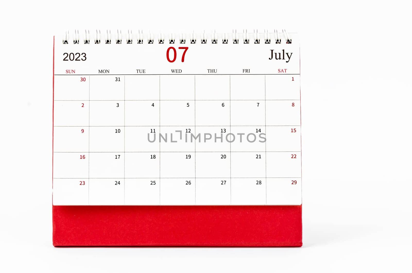 The July 2023 Monthly desk calendar for 2023 year isolated on white background. by Gamjai