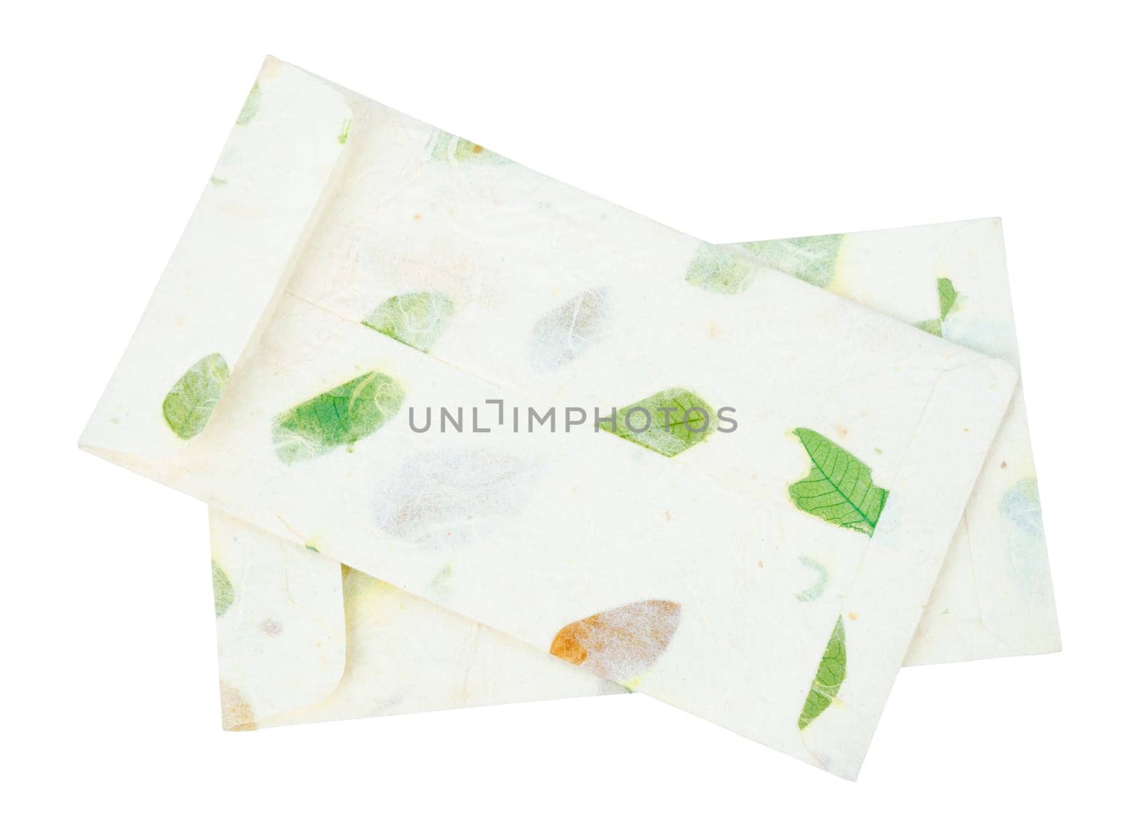 The Envelopes made from mulberry paper isolated on white background, Save clipping path. by Gamjai