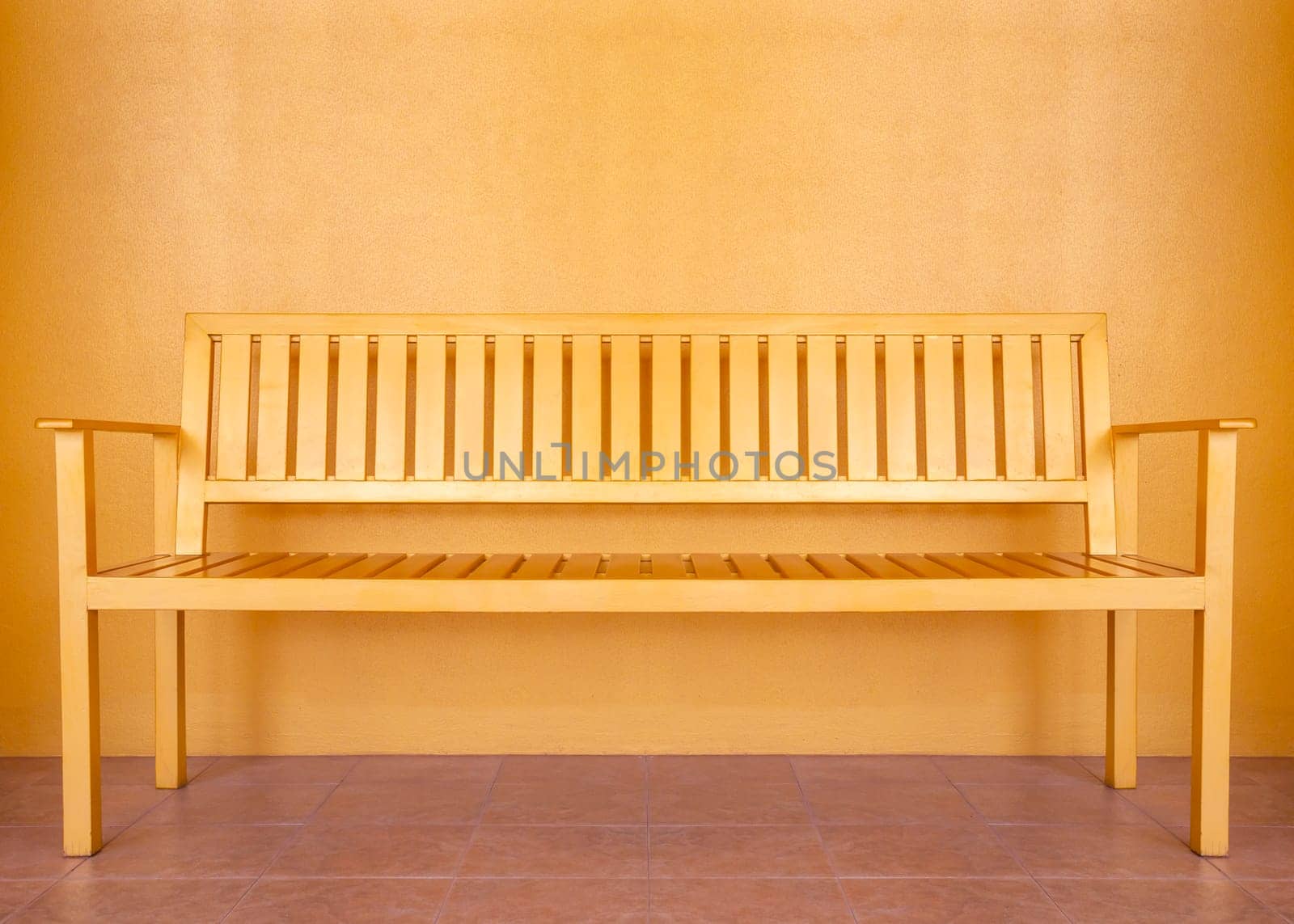 Blank Gold color Bench in golden room.