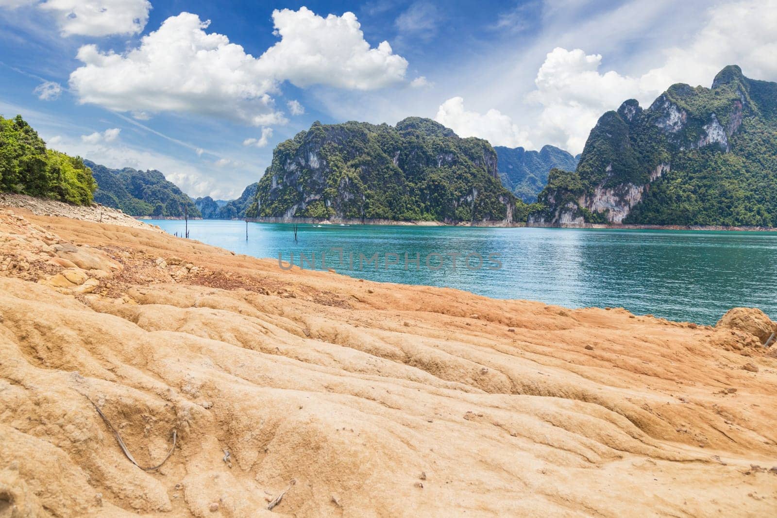 The mountains, forests, trees in the rainy season, Cheow Lan Dam or Ratchaprapha Dam Surat Thani Province, Thailand by Gamjai