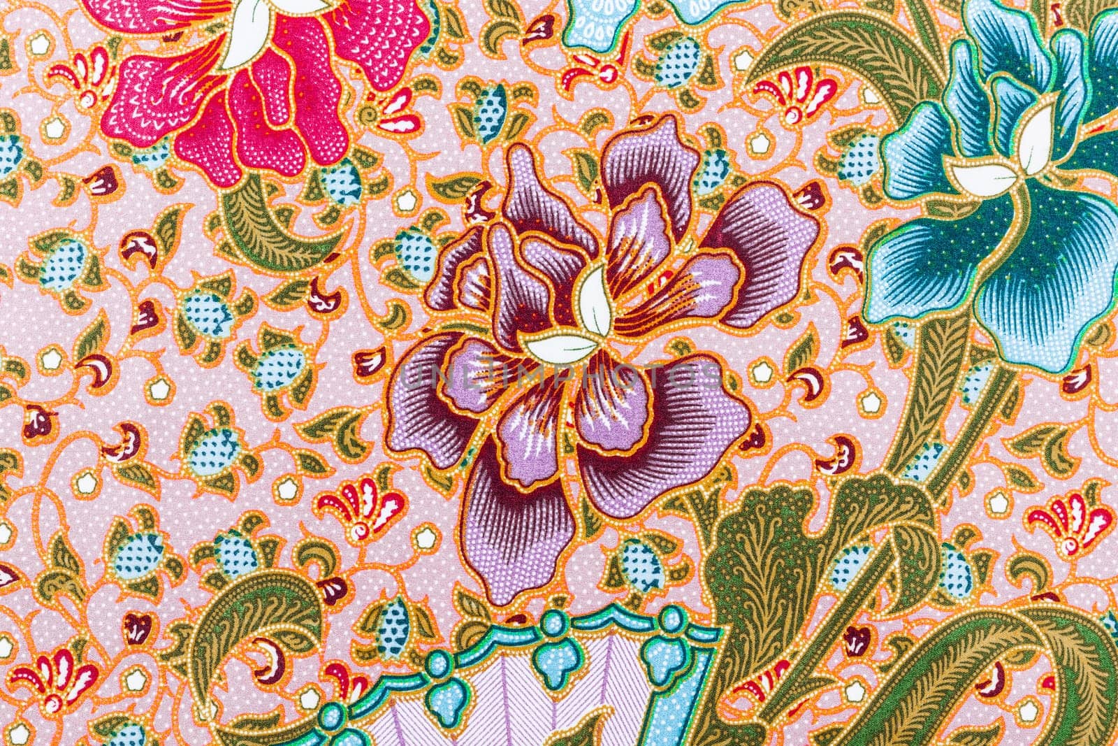The Batik pattern from Solo, Central Java, Indonesia. consists of leaf and flower patterns by Gamjai