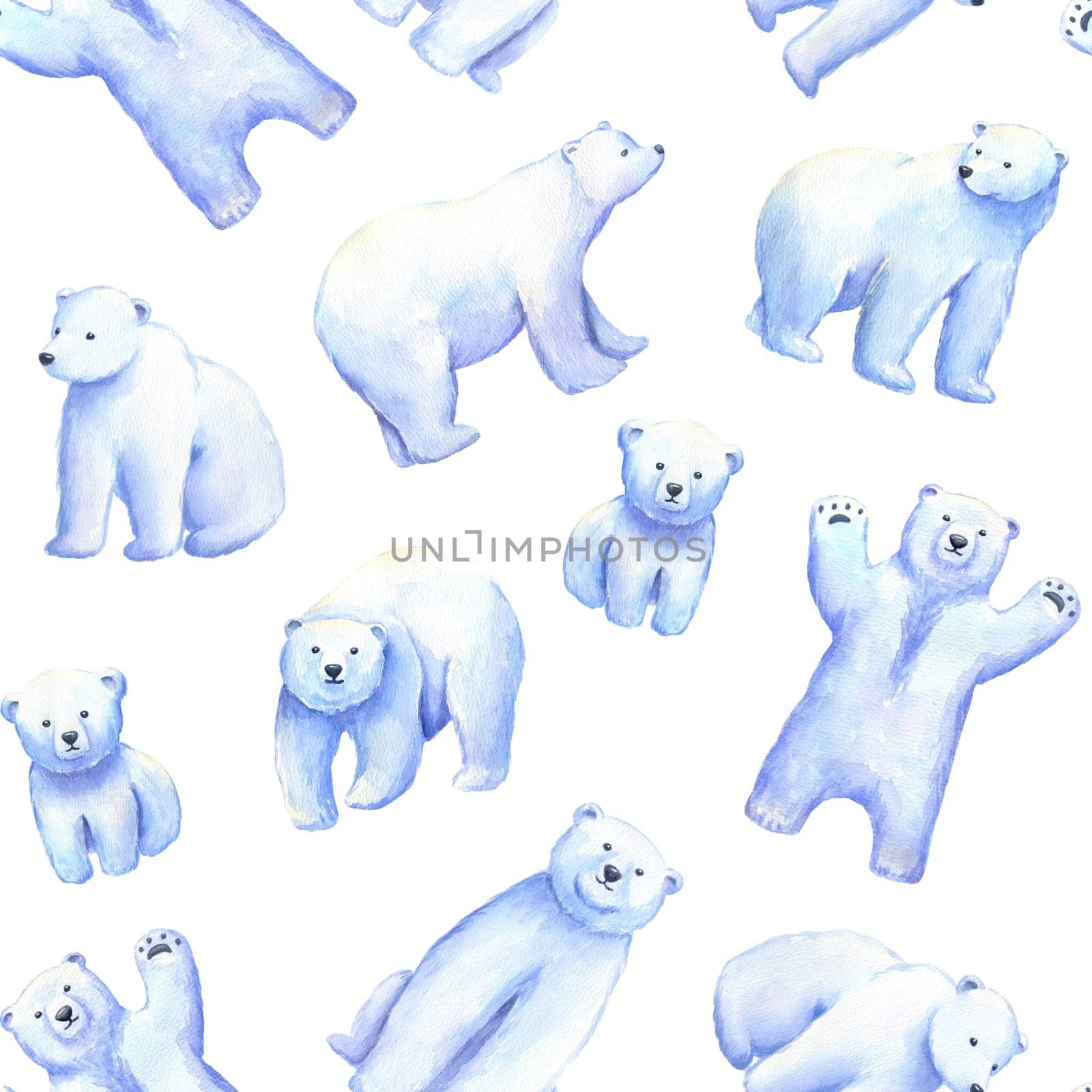 Polar white bear seamless pattern. Watercolor hand drawn illustrations on white. by ElenaPlatova