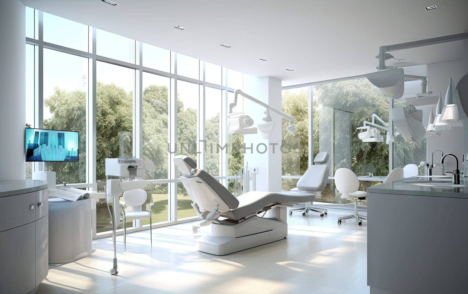 Modern dental clinic with large stations and lots of light. Ai generative. by jbruiz78