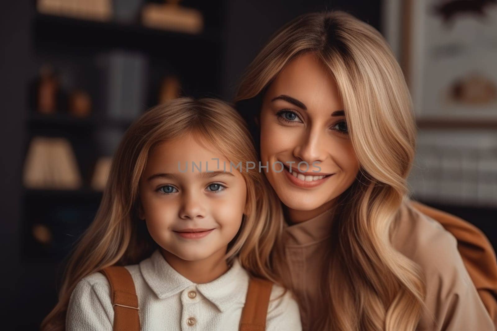 Mother and daughter doing homework together. AI Generative by Desperada