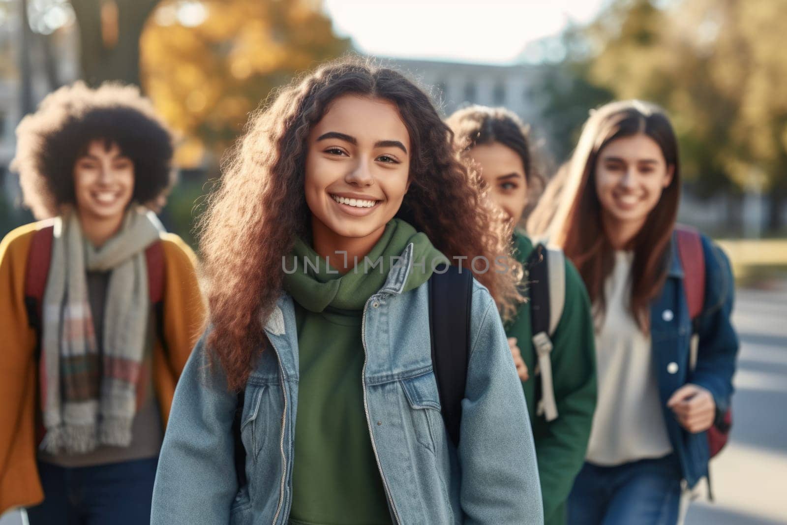 Students walking to school together. AI Generative by Desperada