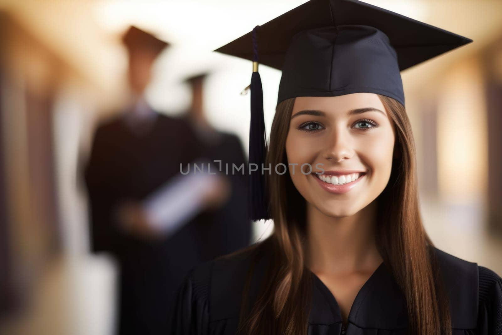 portrait of happy graduate student in hat , holding diploma, AI Generative by Desperada