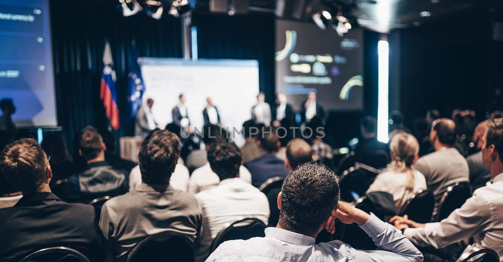 Round table discussion at business conference meeting event.. Audience at the conference hall. Business and entrepreneurship symposium. by kasto