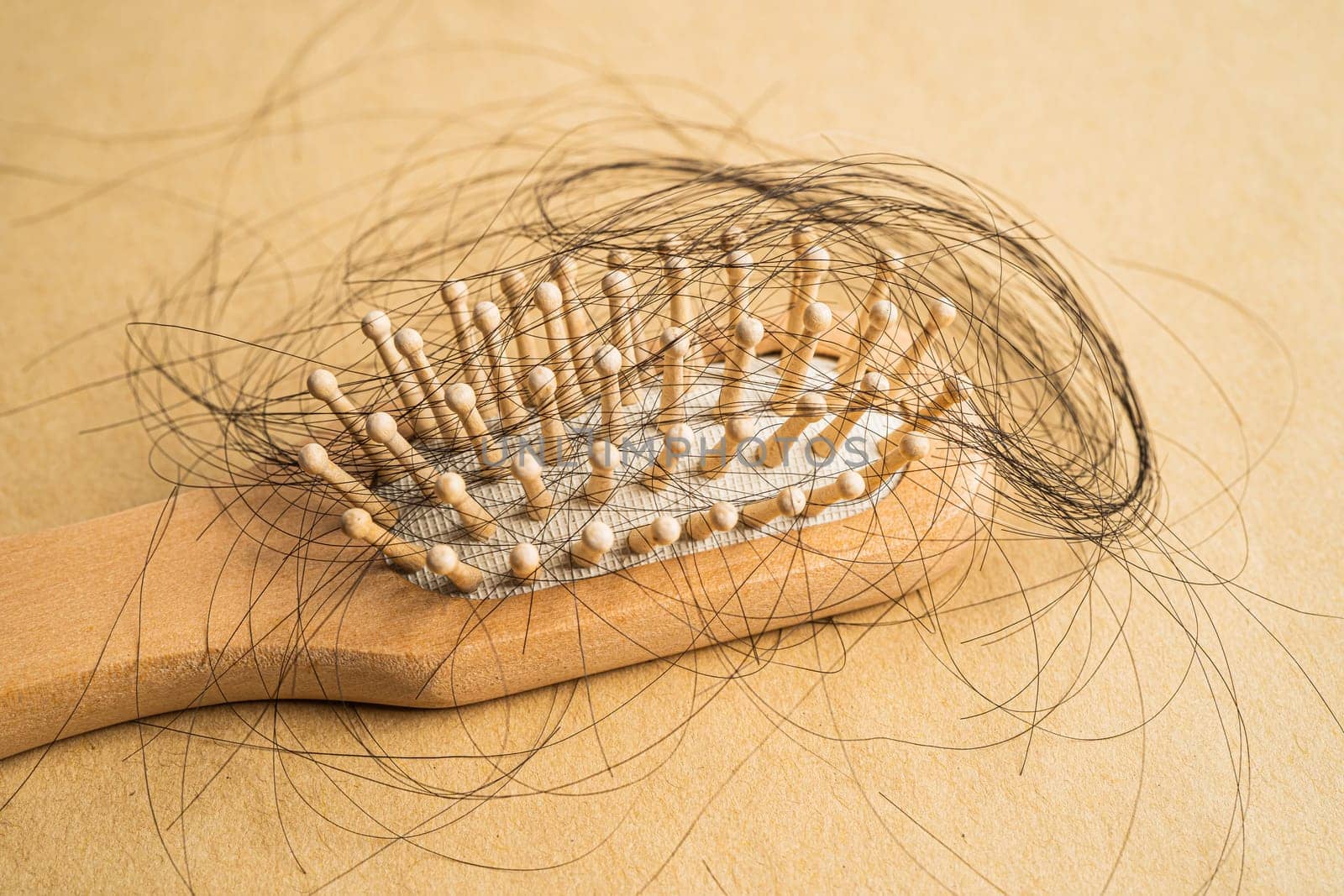 Hair loss fall with comb bush serious problem health, beauty and cosmetic concept.