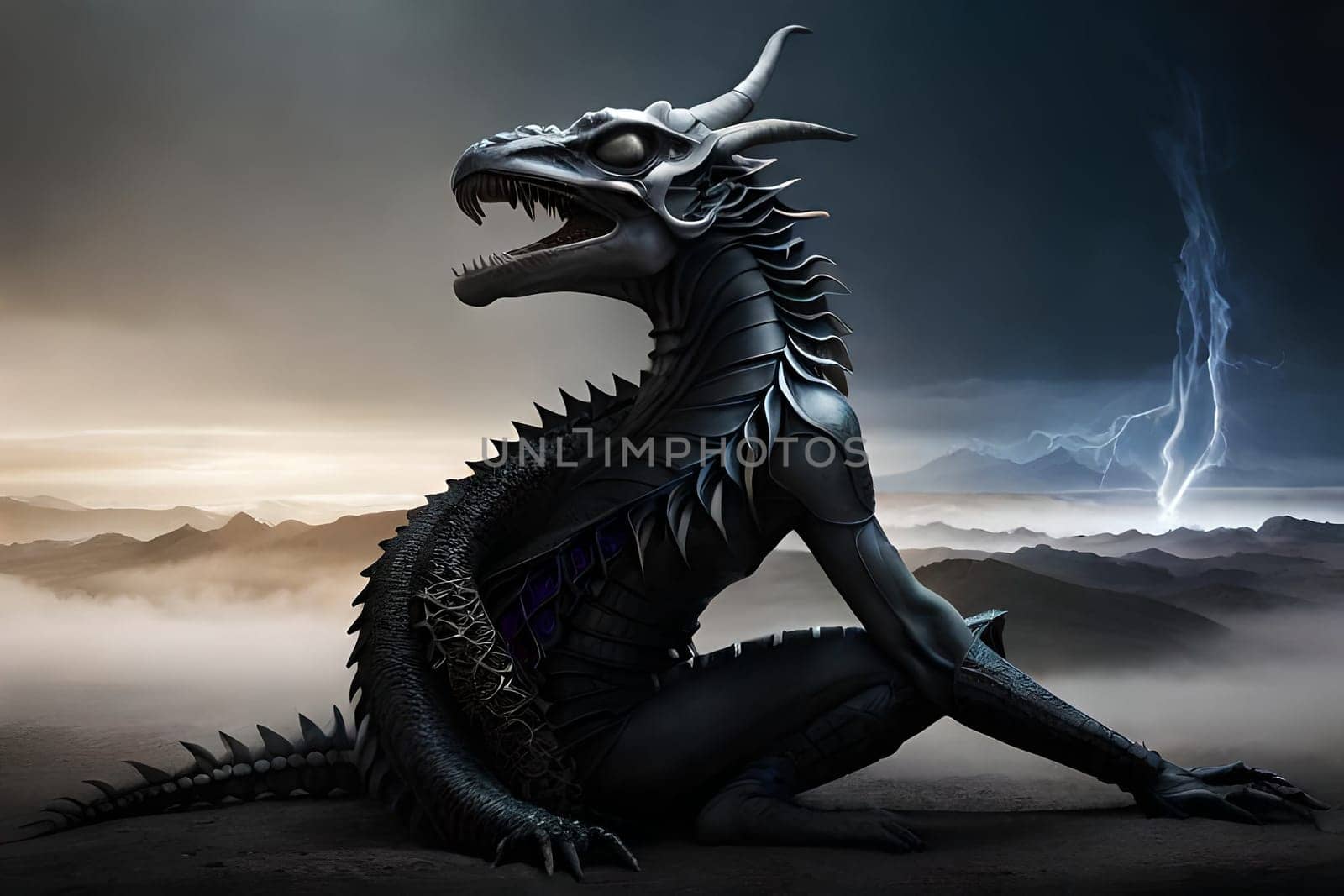 Fantasy evil dragon portrait. Surreal artwork of danger dragon from medieval mythology . Digital painting illustration Generative AI