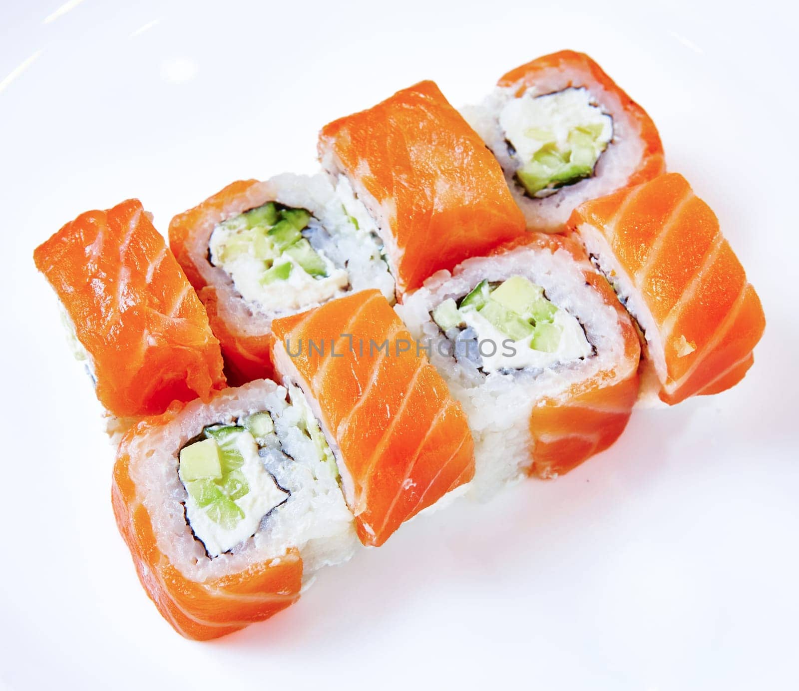 Philadelphia Sushi Rolls Set with Salmon and Cream Cheese. Shallow DOF.