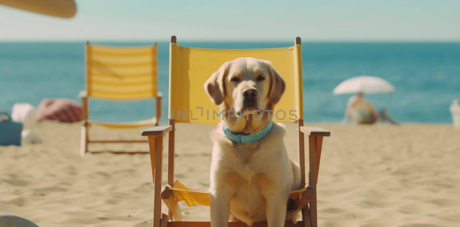 dog chair funny sunglasses beach relax pet vacation lazy summer. Generative AI. by SHOTPRIME