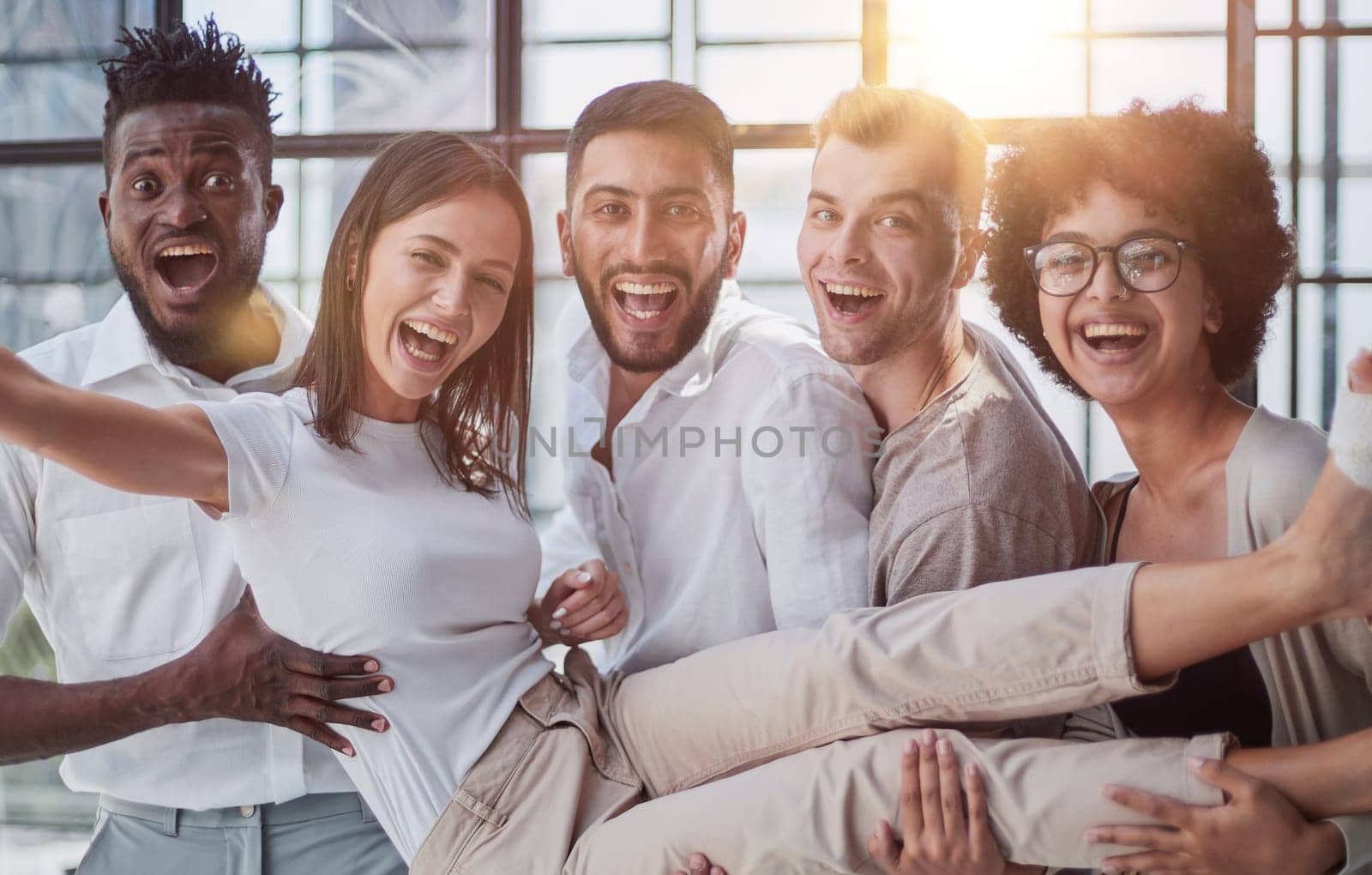 Job promotion celebration, winning prize, success in work or goal achievement congratulation party concept