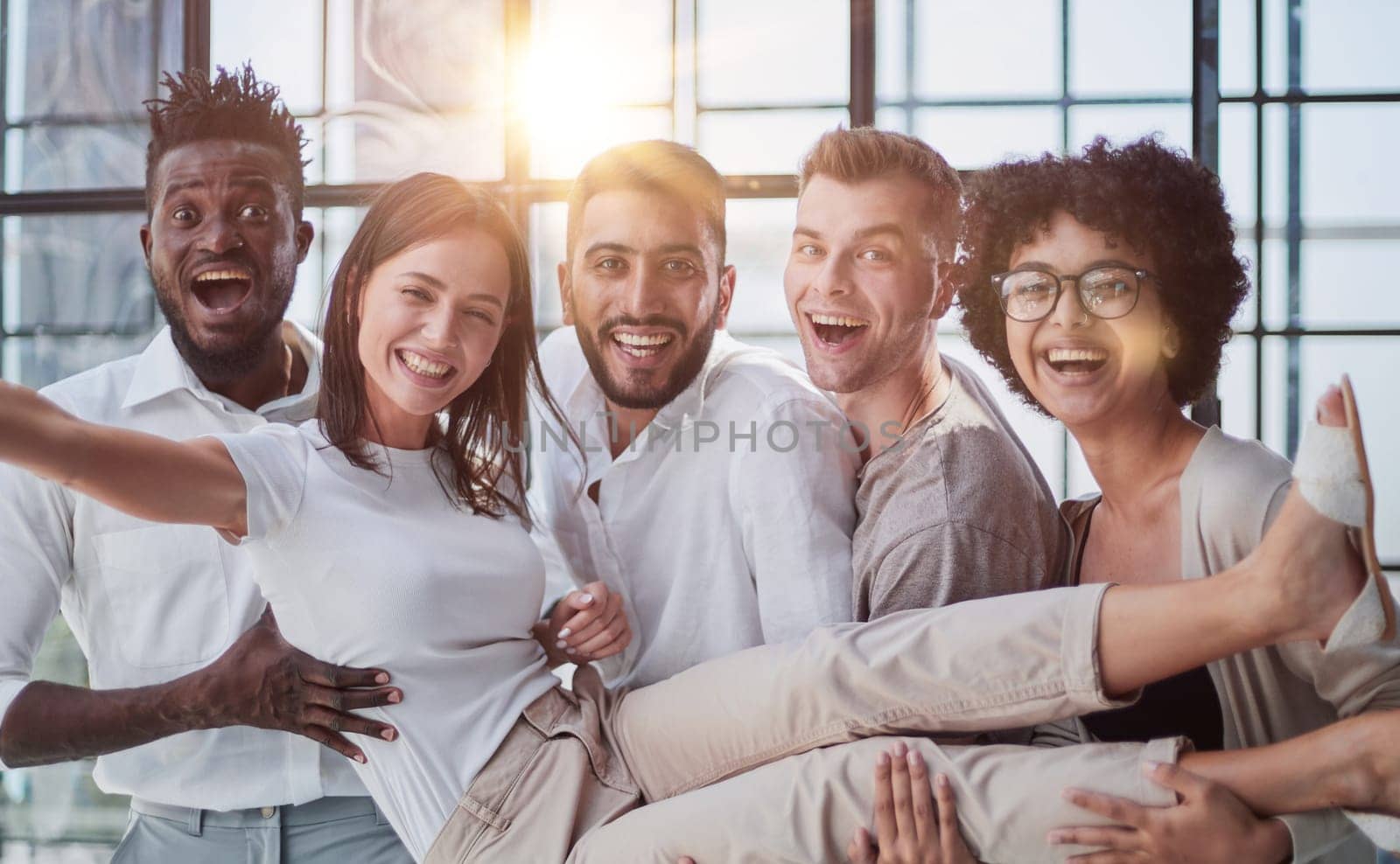 Job promotion celebration, winning prize, success in work or goal achievement congratulation party concept