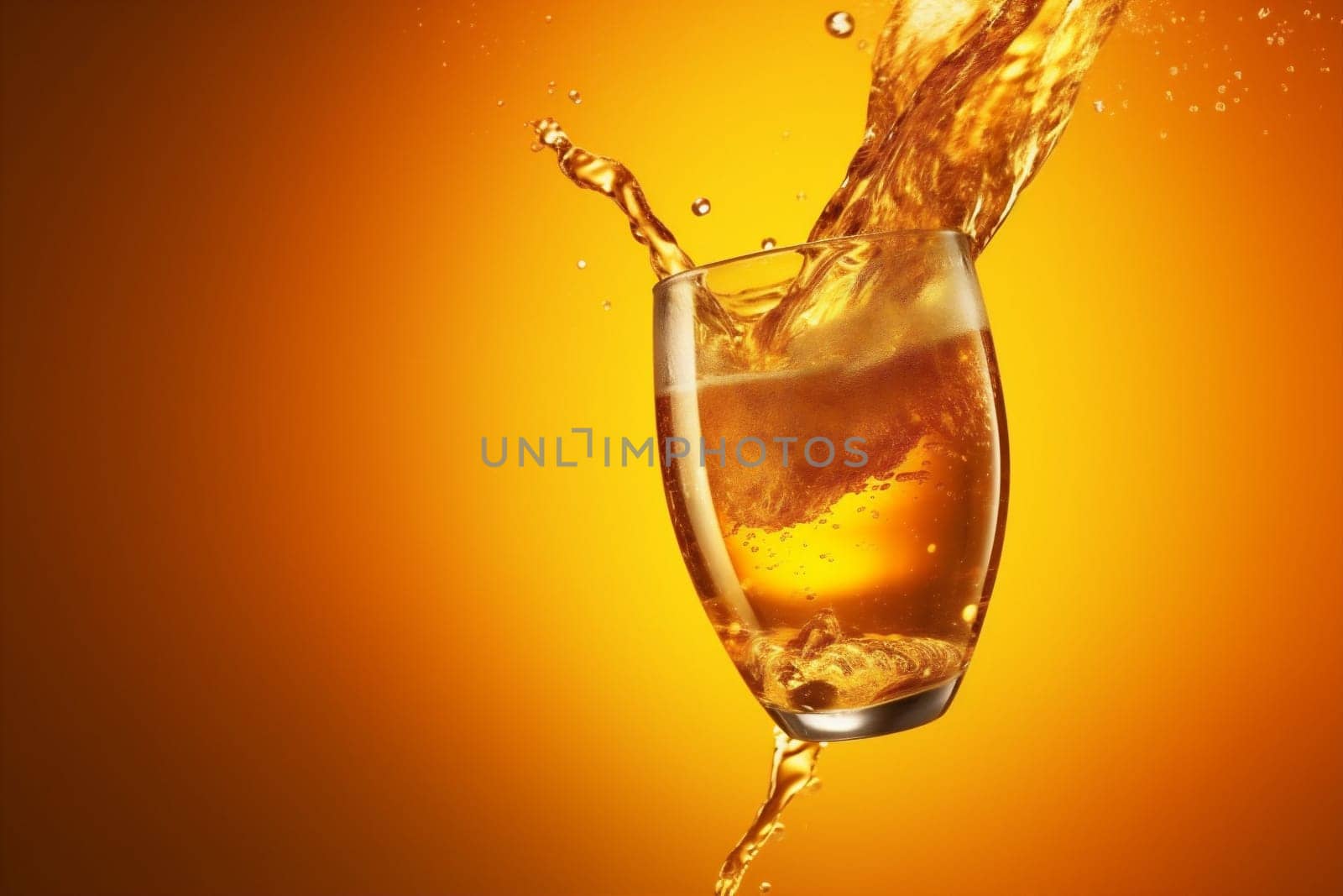 foam bubble drink yellow splash glass alcohol background gradient cold beer. Generative AI. by SHOTPRIME