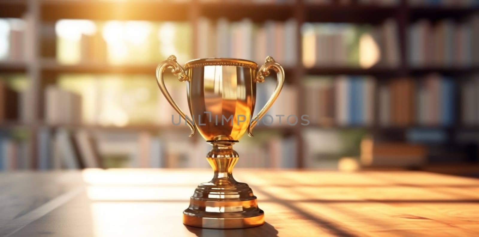 competition prize award bokeh cup trophy celebration gold library champion. Generative AI. by SHOTPRIME