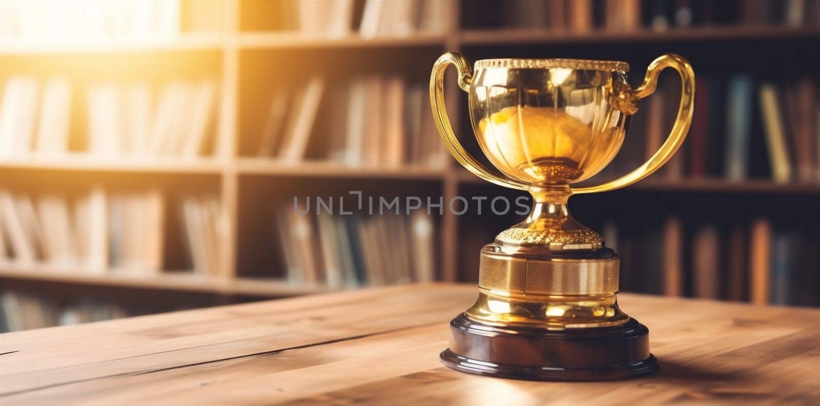 champion award cup library celebration prize gold bokeh trophy competition. Generative AI. by SHOTPRIME