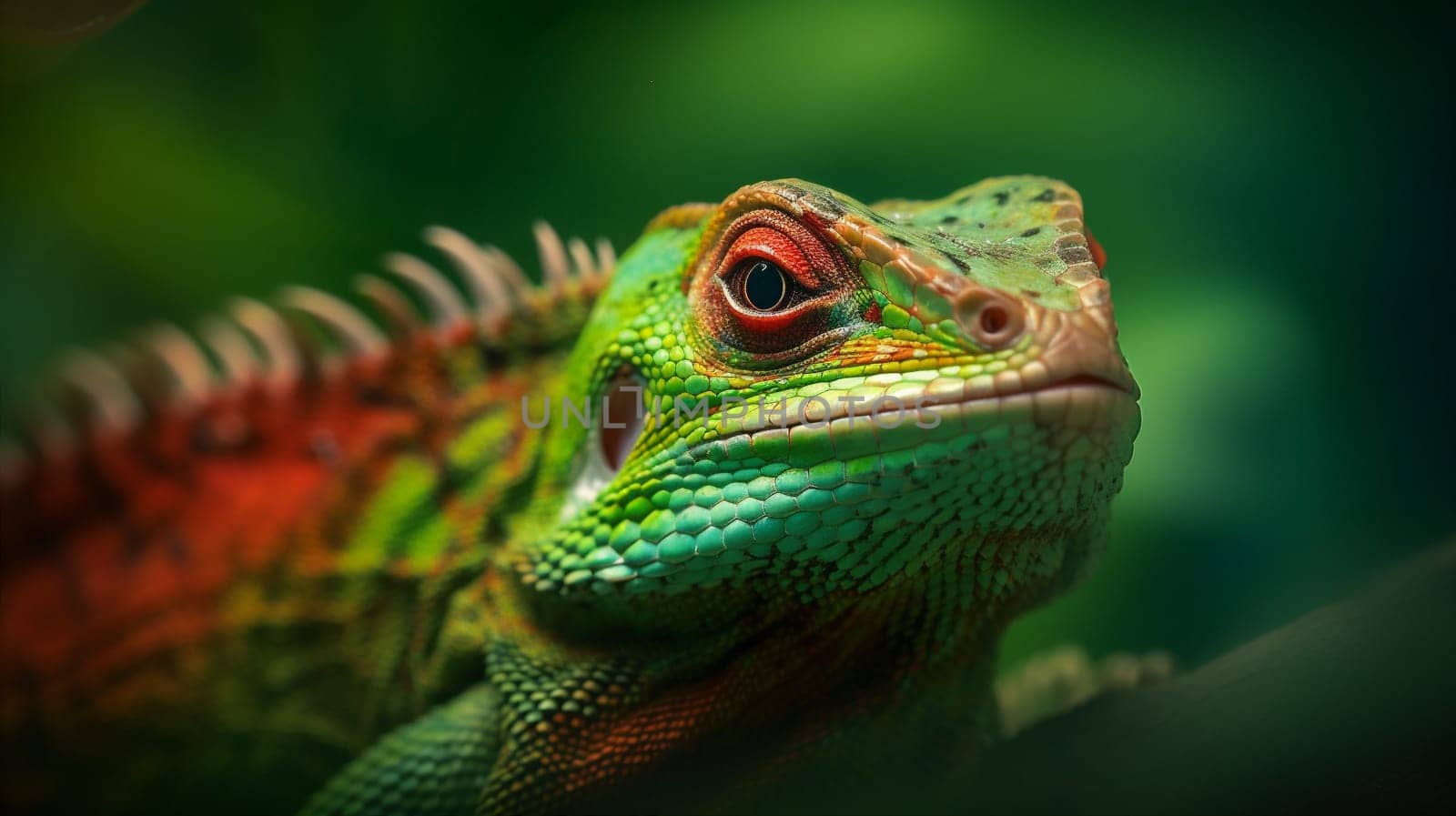 close-up lizard green nature scale iguana reptile wildlife animal portrait. Generative AI. by SHOTPRIME