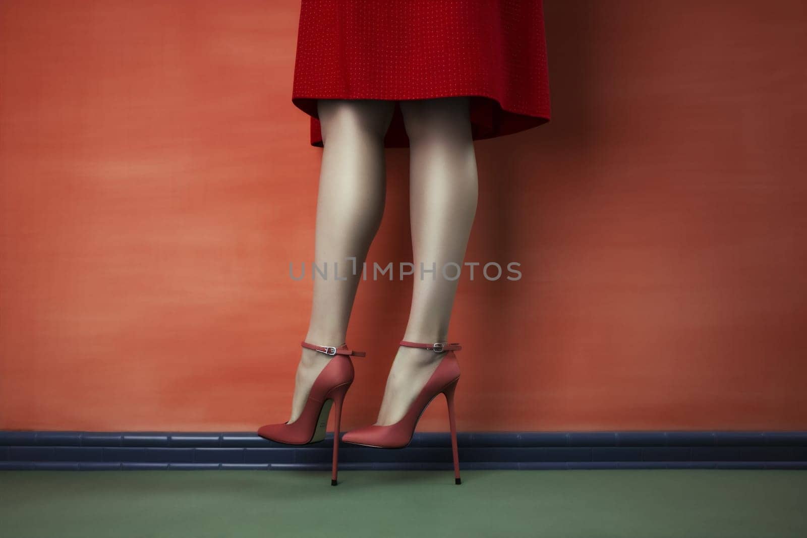 woman beautiful fashion leg concept red blue colorful shoe clothes foot. Generative AI. by SHOTPRIME