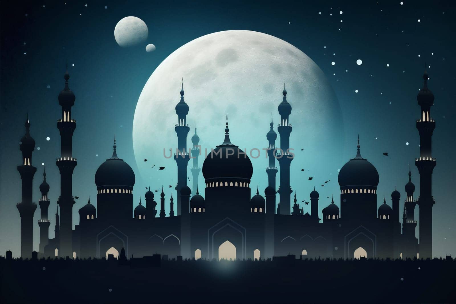 mosque ramadan arabic religion muslim moon islam architecture culture night. Generative AI. by SHOTPRIME