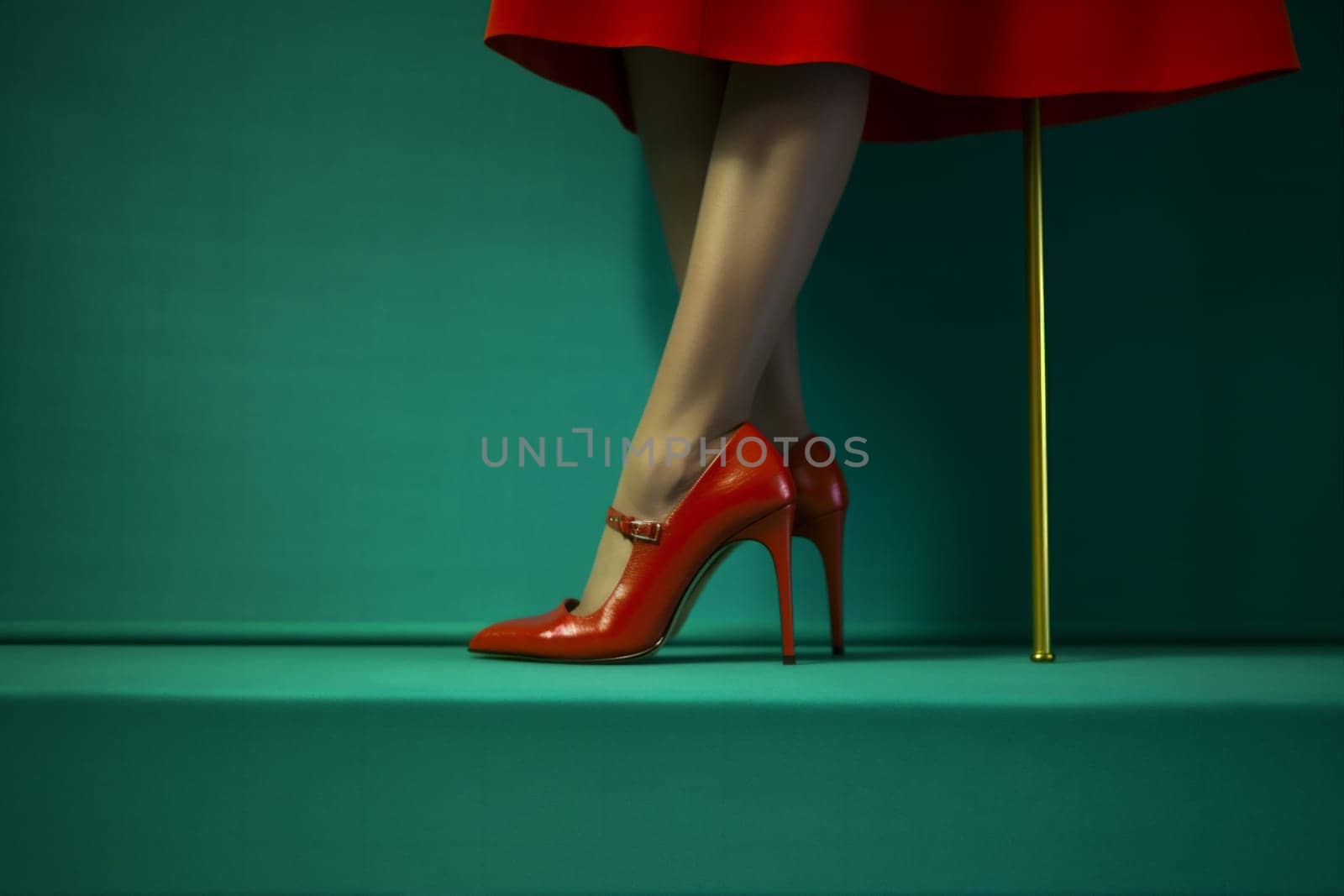 high woman colorful female young body design glamour foot fashion vintage shoe blue clothes elegance red leg concept choice beautiful orange. Generative AI.