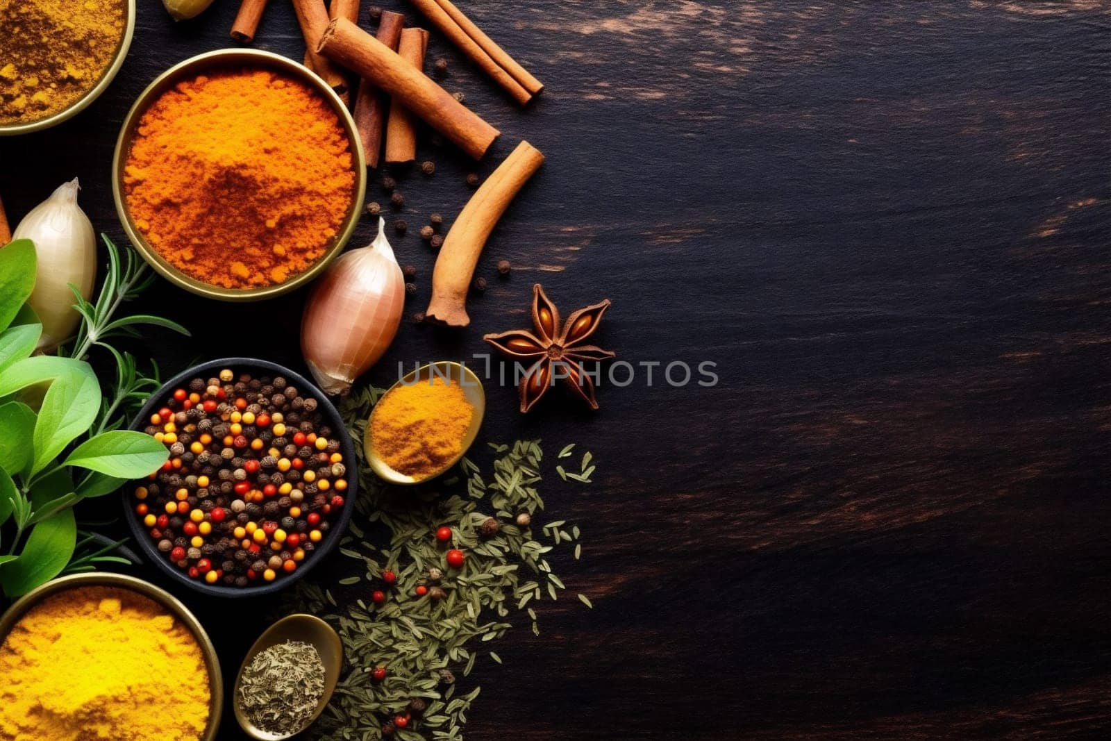 seasoning food powder spice pepper background ingredient cooking indian dry herb. Generative AI. by SHOTPRIME