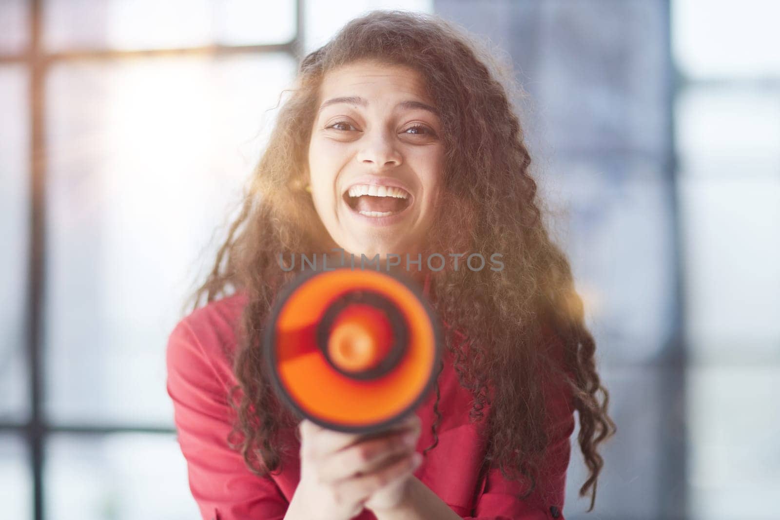 Portrait beautiful young business woman use megaphone