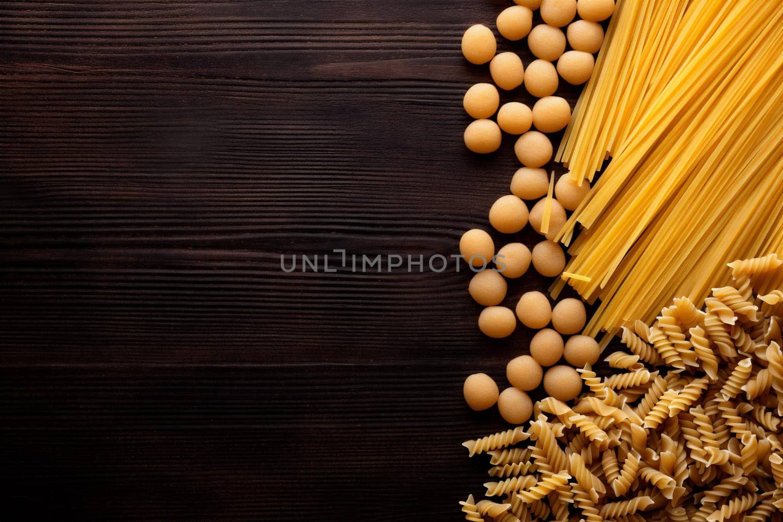 food raw uncooked italian spaghetti pasta healthy macaroni ingredient background culinary. Generative AI. by SHOTPRIME