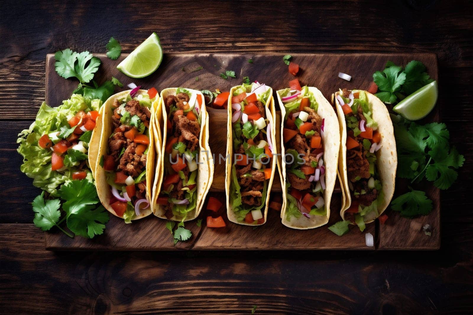 meat beef meal tomato latin traditional vegetable authentic bread mexican lettuce onion spicy pepper fresh chili food sauce hot taco. Generative AI.