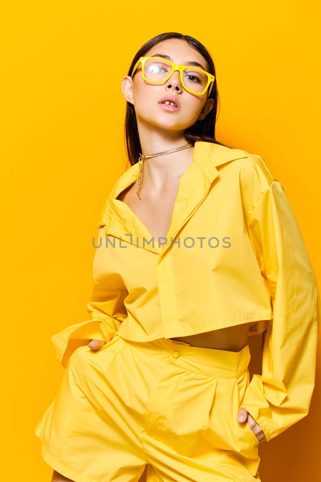 joy woman glasses beautiful attractive girl lifestyle yellow young fashion trendy by SHOTPRIME