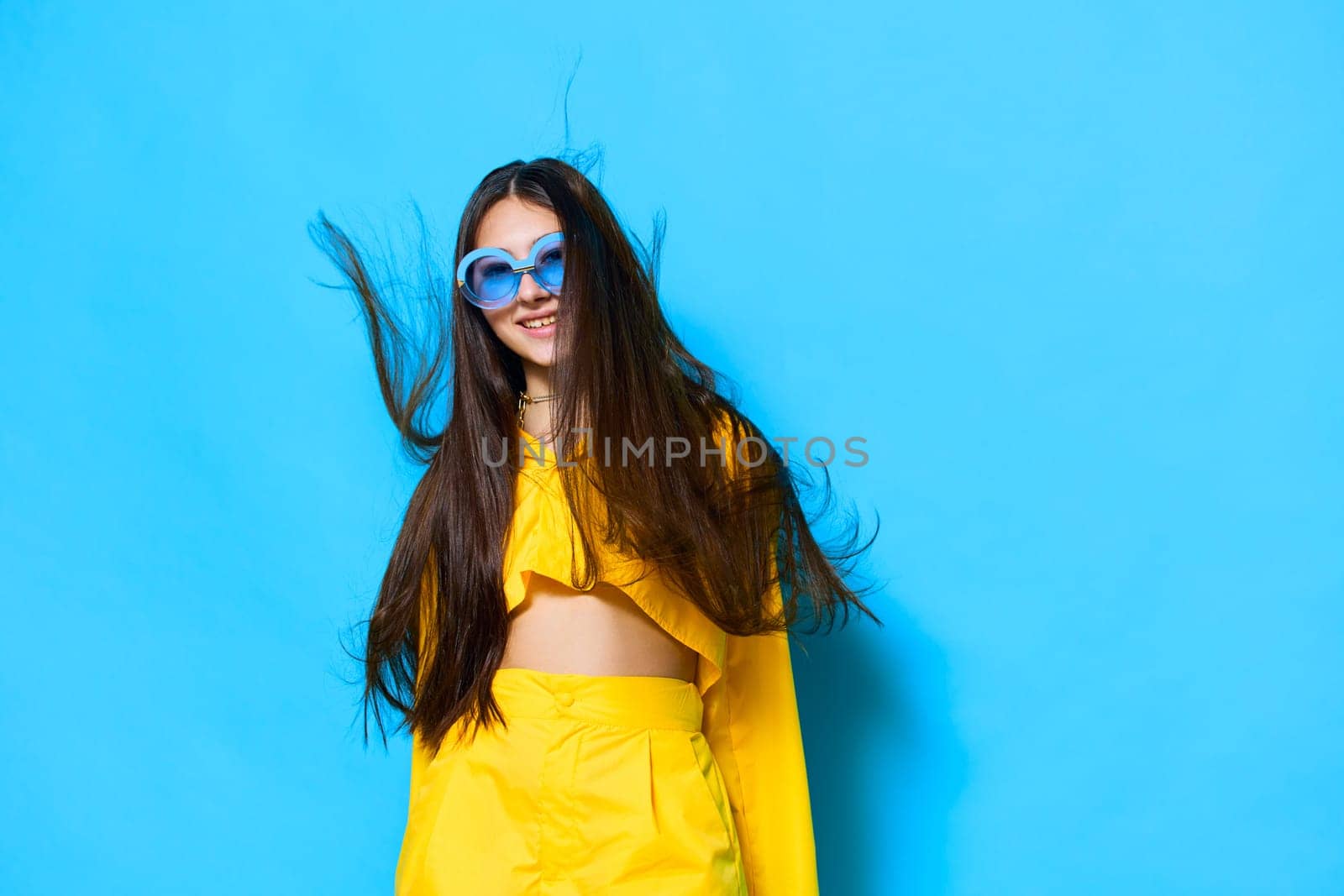 attractive woman young trendy joyful lifestyle yellow girl beautiful fashion sunglasses by SHOTPRIME
