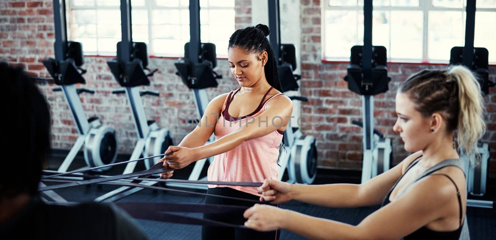 You earn your body. women working out with resistance bands