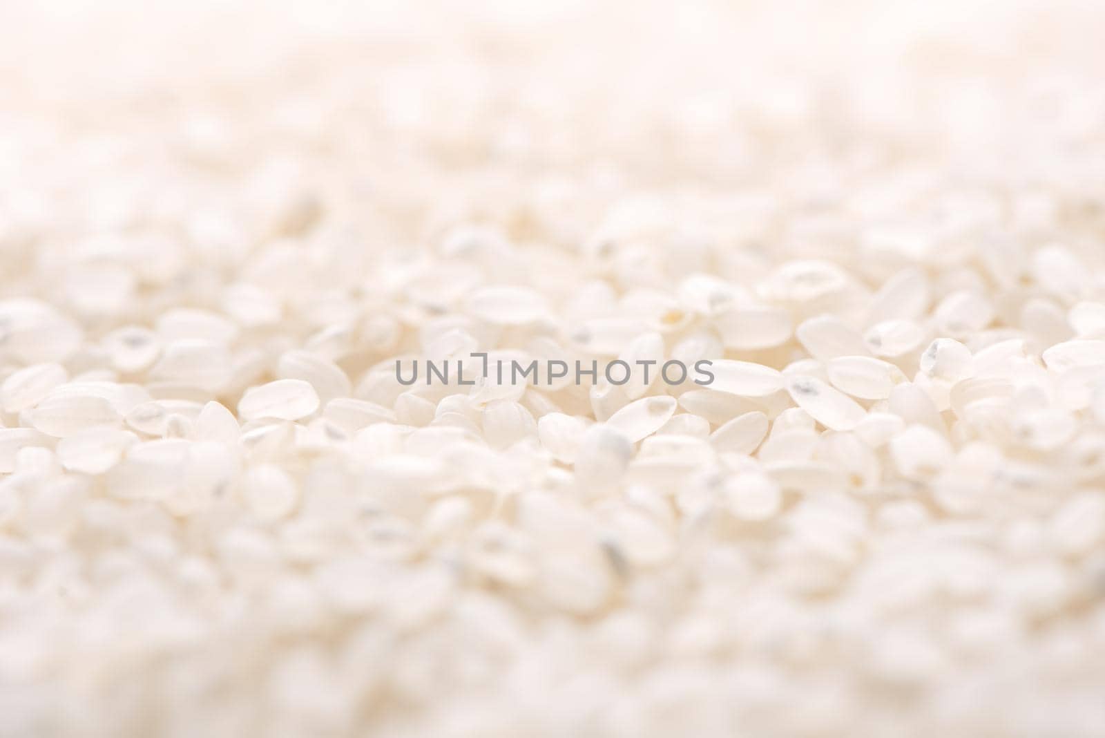 Raw white polished milled edible rice crop on white background in brown bowl, organic agriculture design concept. Staple food of Asia, close up.