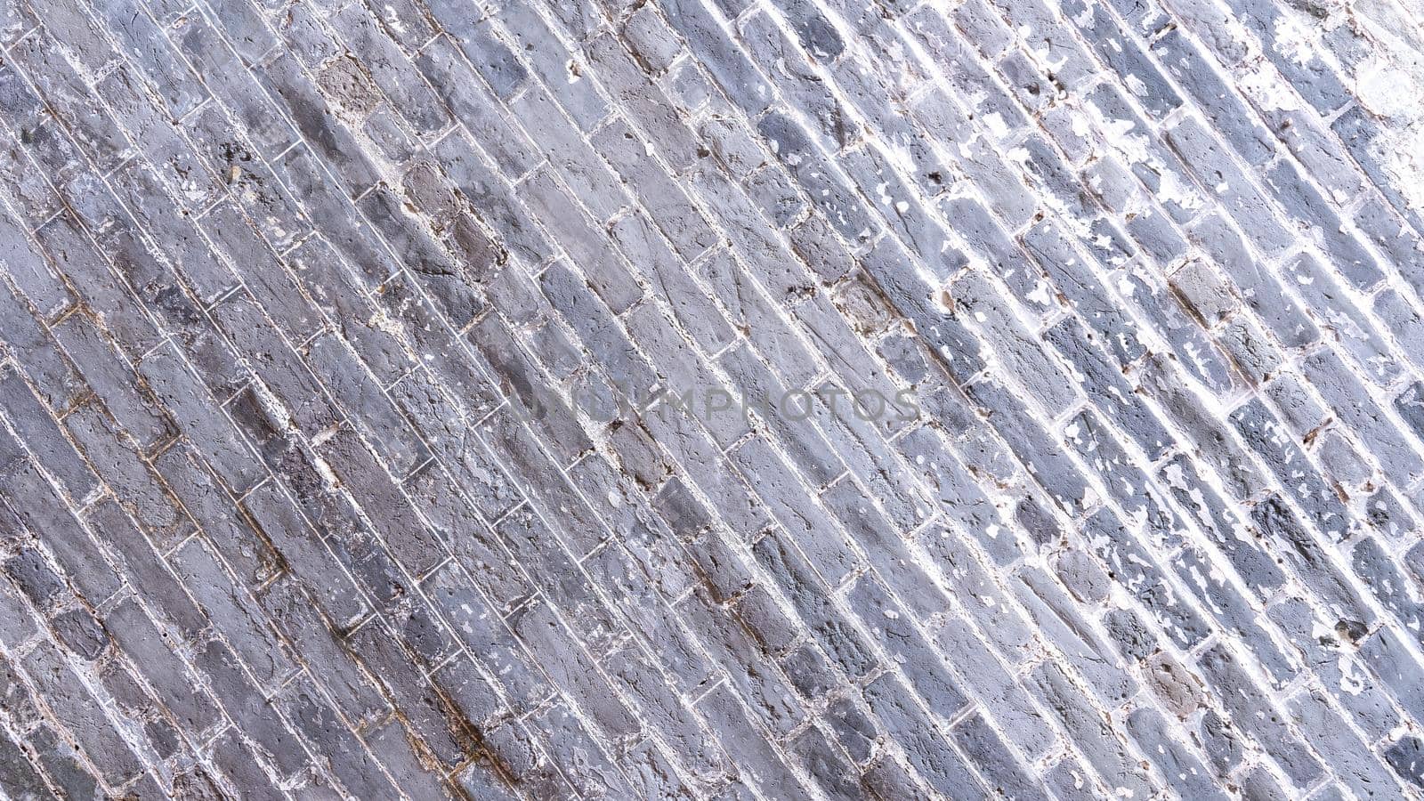 Real gray antique retro brick tone, pattern wall background in an old chinese house, close up, flat lay, top front view.