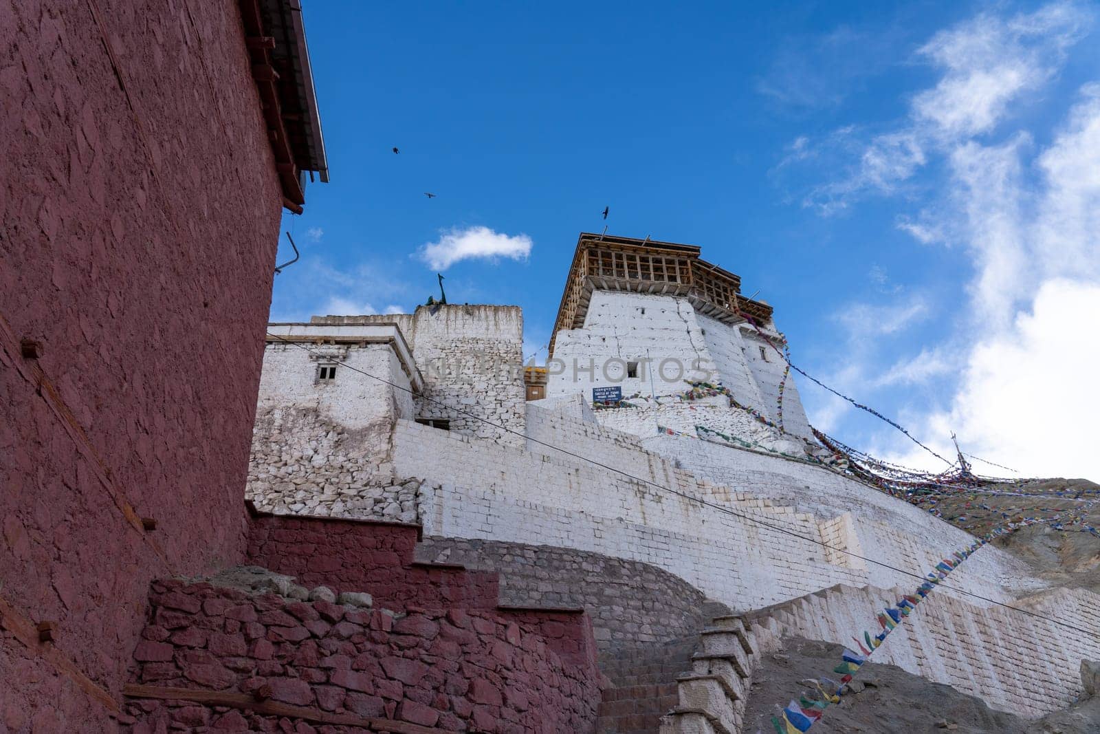 Leh, India - April 04, 2023: Namgyal Tsemo Monastery, a Buddhist monastery located on a hilltop overlooking Leh