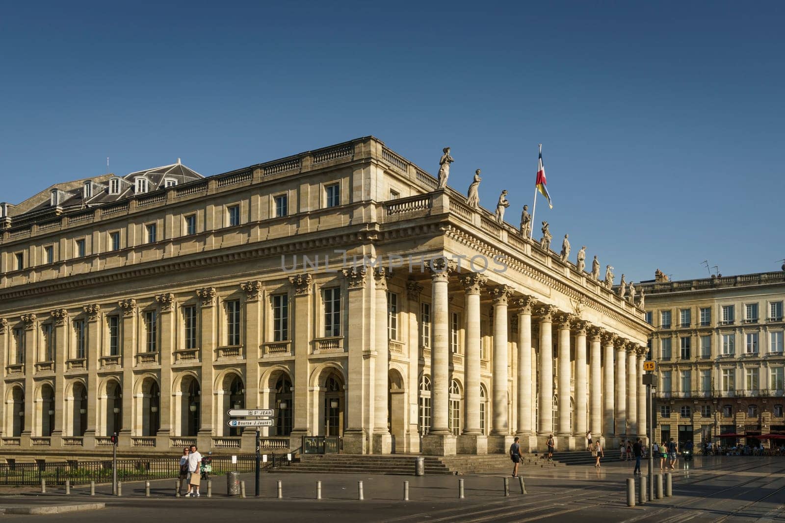 Building of the Bordeaux Opera House on a sunny summer day with blue sky.