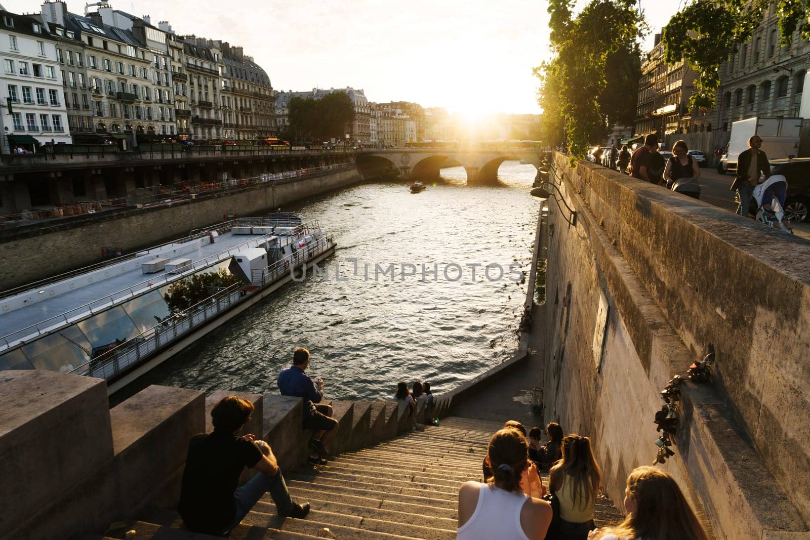 View of the Seine River in Paris at sunset. by csbphoto