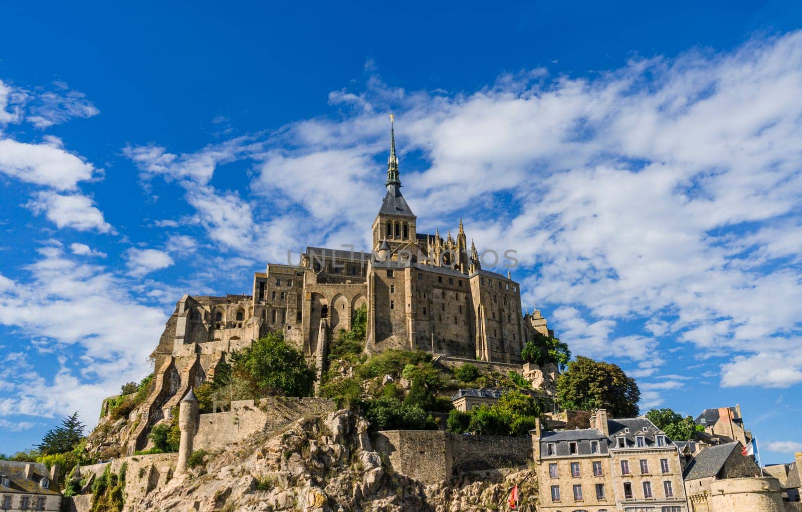 Perspective view of Mont Saint Michel in Normandy, France. World Heritage Monument by Unesco.