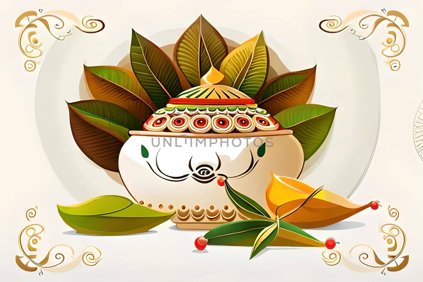 Happy ugadi greeting card background with kalash. by milastokerpro