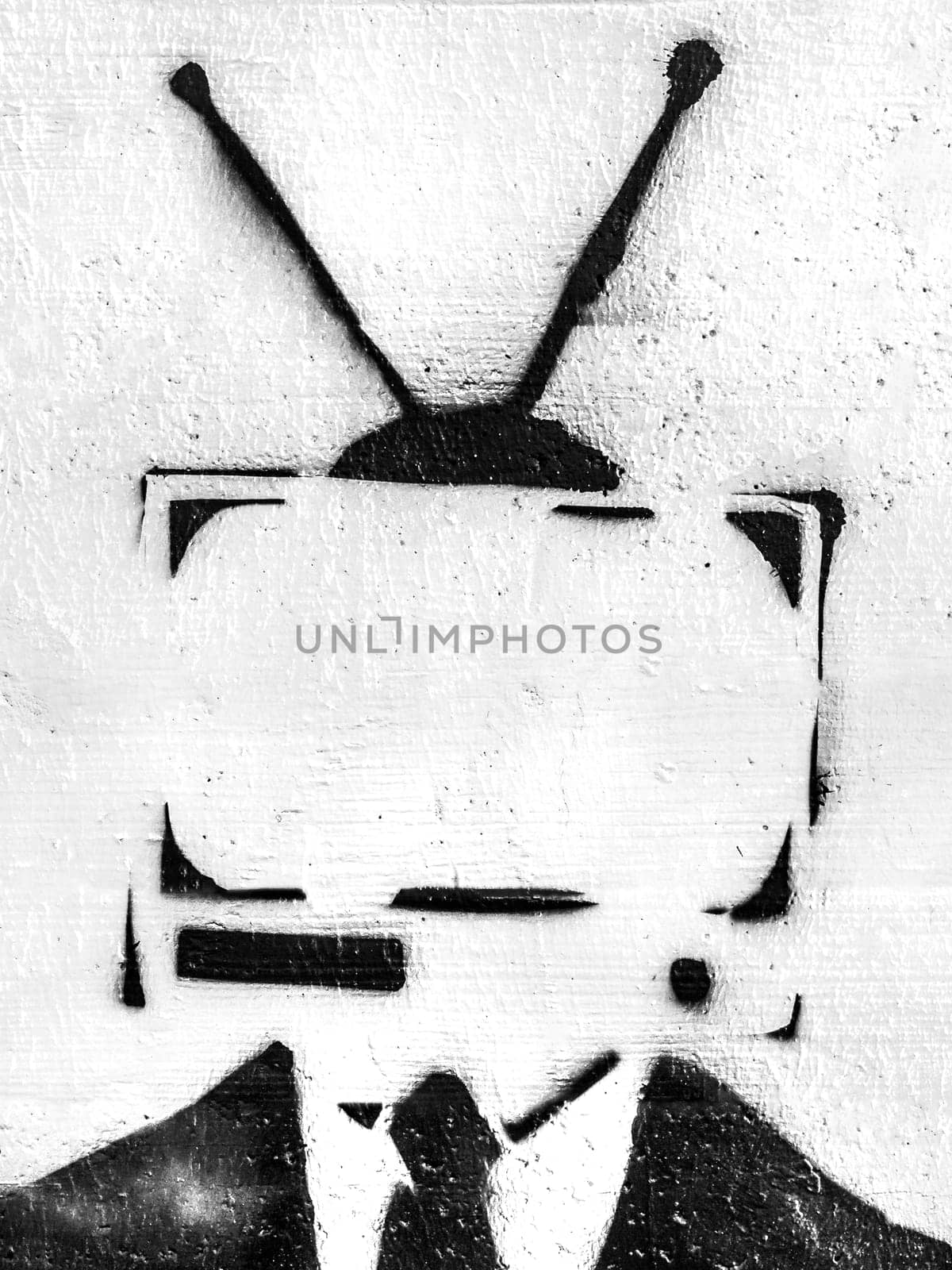 Man with white TV screen instead of head by germanopoli