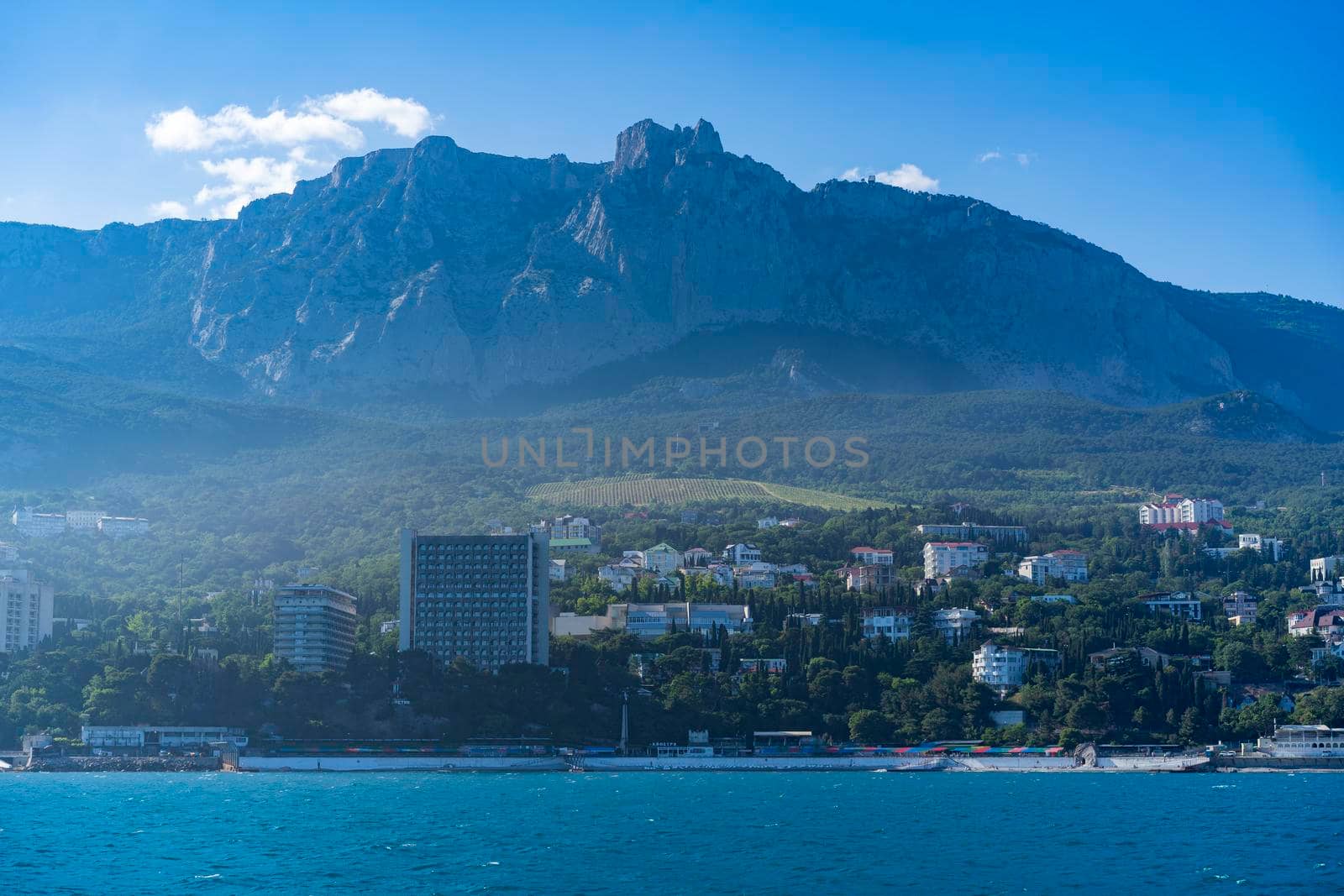 Seascape with a view of the coastline of Yalta, Crimea