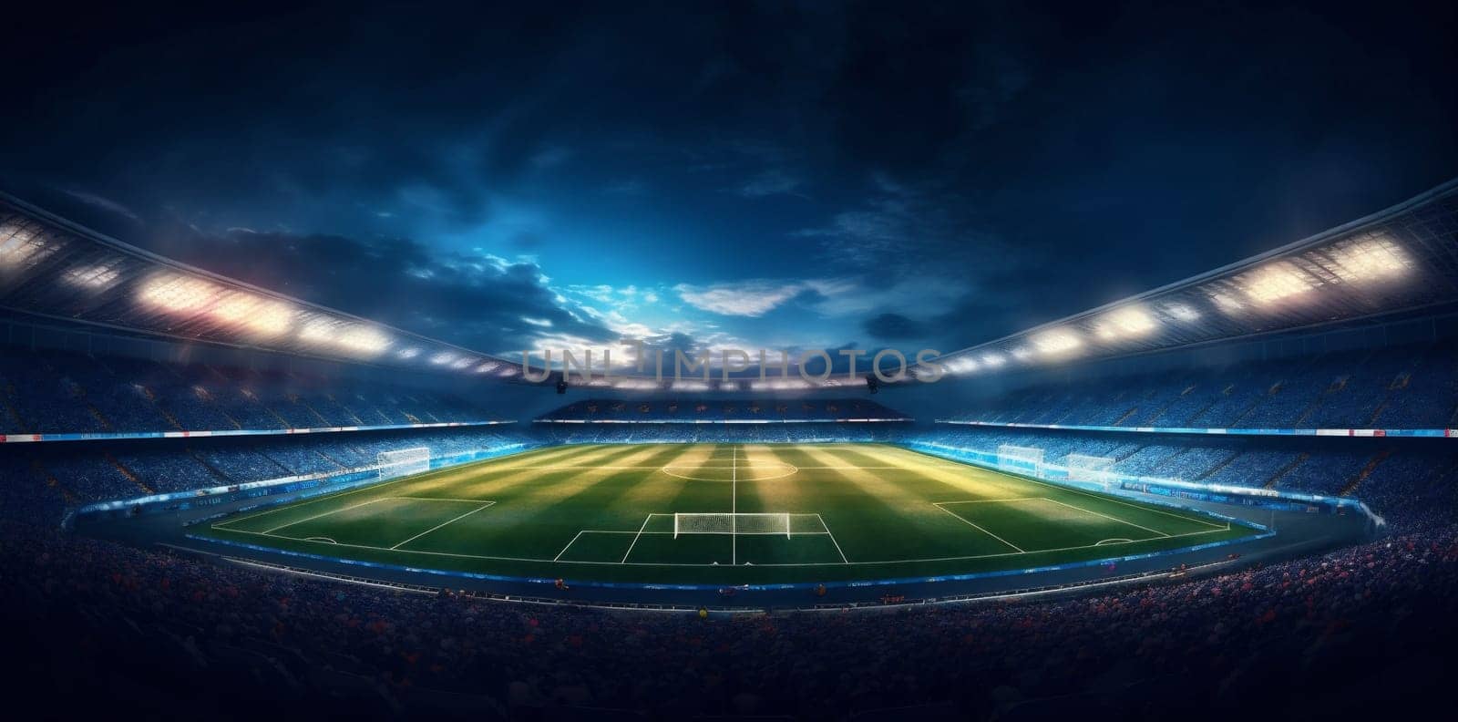 soccer green light sport goal stadium game arena world football. Generative AI. by SHOTPRIME