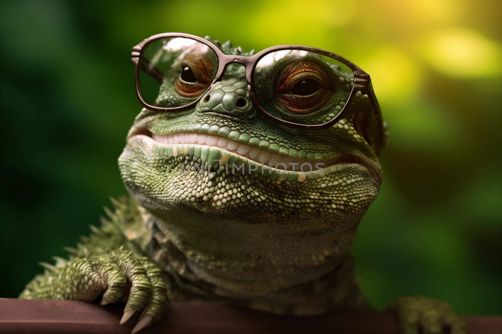 lizard glasses close-up wildlife portrait animal reptile green iguana scale. Generative AI. by SHOTPRIME