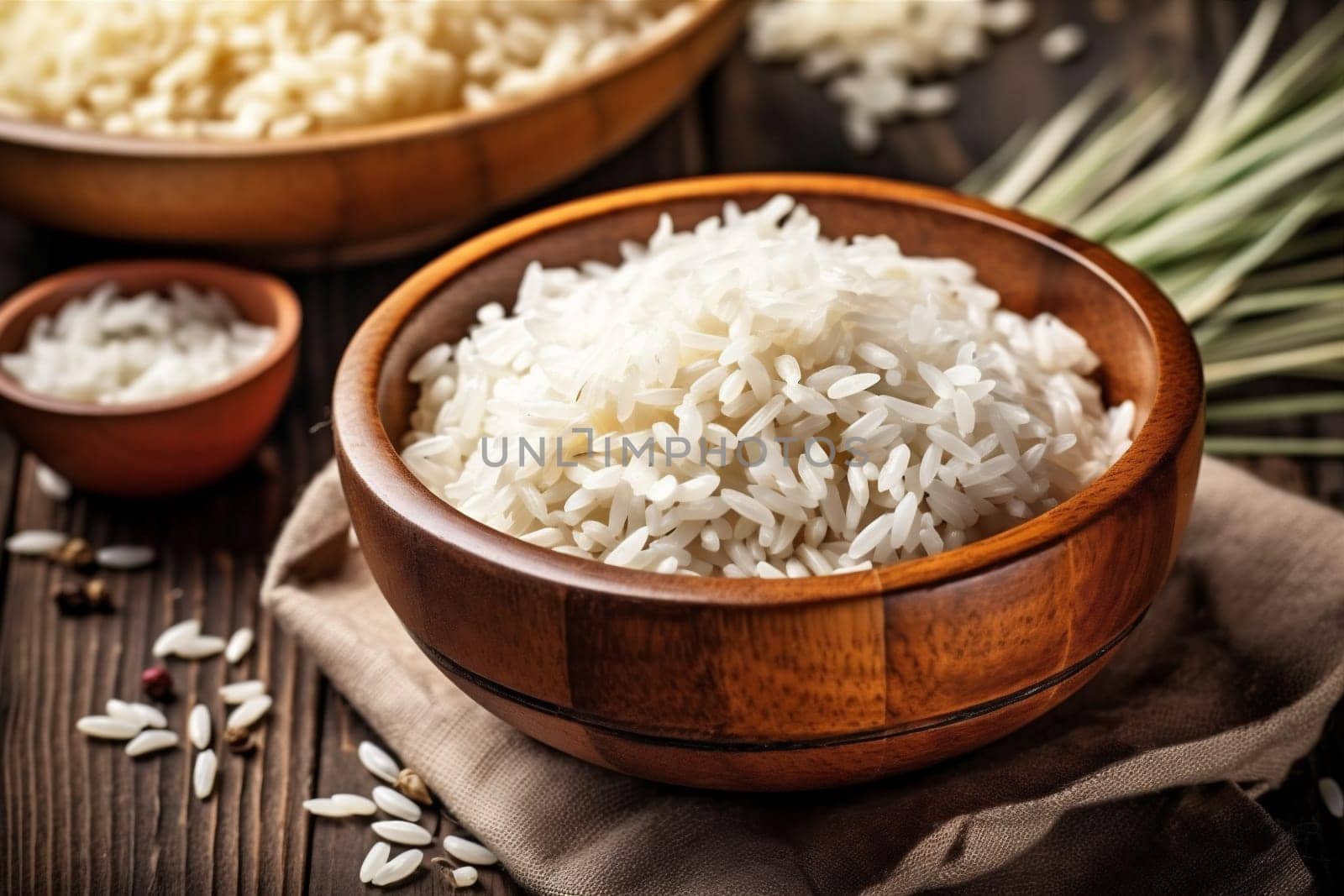 asian healthy rice vegetarian white meal organic food diet grain. Generative AI. by SHOTPRIME