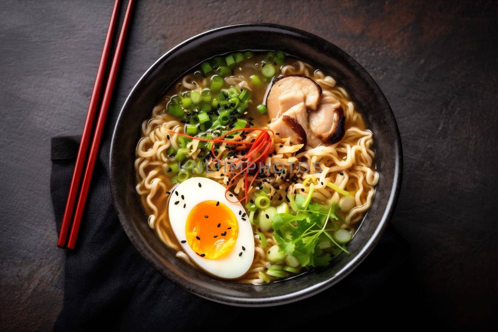 soup asian chopstick vegetable meal food ramen bowl japanese noodle. Generative AI. by SHOTPRIME